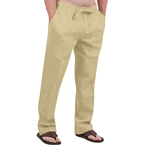 SOOUICKER Leinenhose Herren Slim Fit Sommerhose Herren Leicht Lang Jogginghose Herren Ohne Bund Unten Freizeithose Herren Lang Und Leicht Baumwolle Leinen Leinenhose Herren Yoga Elegant von SOOUICKER