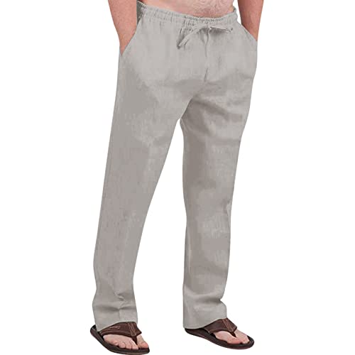 SOOUICKER Leinenhose Herren Slim Fit Sommerhose Herren Leicht Lang Jogginghose Herren Ohne Bund Unten Freizeithose Herren Lang Und Leicht Baumwolle Leinen Leinenhose Herren Yoga Elegant von SOOUICKER