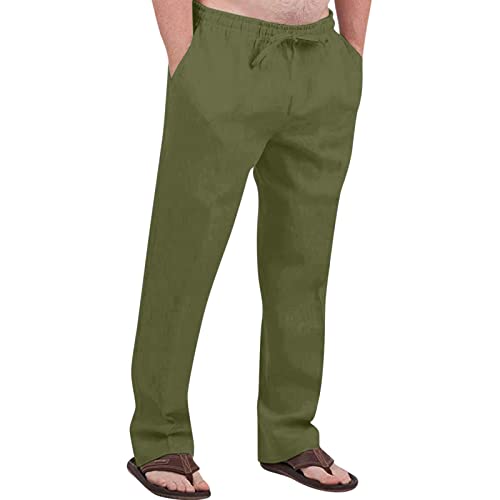 SOOUICKER Leinenhose Herren Slim Fit Sommerhose Herren Leicht Lang Jogginghose Herren Ohne Bund Unten Freizeithose Herren Lang Und Leicht Baumwolle Leinen Leinenhose Herren Yoga Elegant von SOOUICKER
