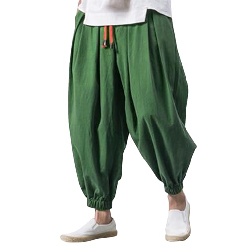SOOUICKER Leinenhose Herren Sommer Baggy Haremshose Japanisch Jogginghose Leinen mit Bündchen Leichte Sommerhose Herren Jogging Freizeithose Leicht mit Gummizug Locker von SOOUICKER