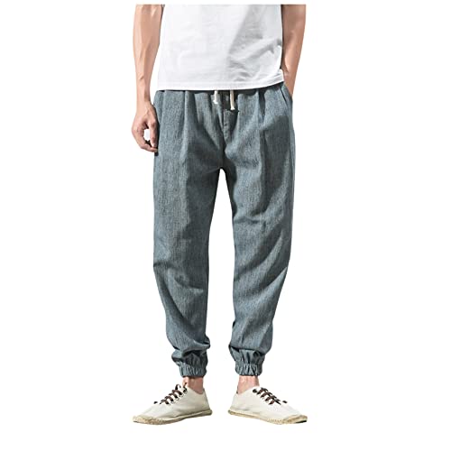 SOOUICKER Leinenhose Herren Sommer Jogging Sommerhose Herren Lang Leicht Yoga Jogginghose Herren Leinen Freizeithose Herren mit Bündchen Leinenhose Herren Gummizug Leinenhose Herren Regular Fit 7/8 von SOOUICKER