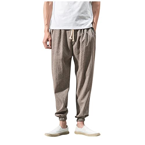 SOOUICKER Leinenhose Herren Sommer Jogging Sommerhose Herren Lang Leicht Yoga Jogginghose Herren Leinen Freizeithose Herren mit Bündchen Leinenhose Herren Gummizug Leinenhose Herren Regular Fit 7/8 von SOOUICKER