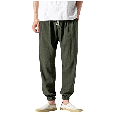 SOOUICKER Leinenhose Herren Sommer Jogging Sommerhose Herren Lang Leicht Yoga Jogginghose Herren Leinen Freizeithose Herren mit Bündchen Leinenhose Herren Gummizug Leinenhose Herren Regular Fit 7/8 von SOOUICKER