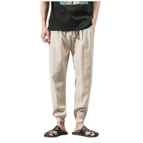 SOOUICKER Leinenhose Herren Sommer Jogging Sommerhose Herren Lang Leicht Yoga Jogginghose Herren Leinen Freizeithose Herren mit Bündchen Leinenhose Herren Gummizug Leinenhose Herren Regular Fit 7/8 von SOOUICKER