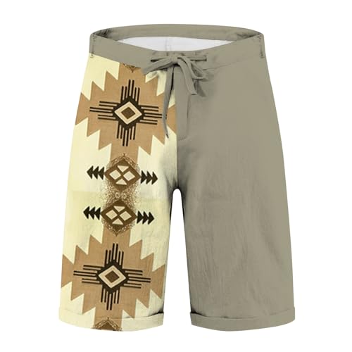 SOOUICKER Leinenhose Herren Sommer Kurz Leinen Shorts Herren Vintage Leichte Sommerhose Herren Kurz Kurze Hosen Herren Muster Freizeit Bermuda Shorts Herren Leinen Gummizug von SOOUICKER