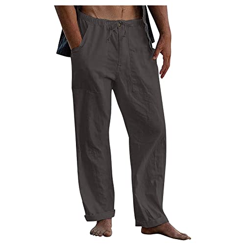 SOOUICKER Leinenhose Herren Sommer Leichte Sommerhose Herren Lang Strandhose Yogahose Herren Leinen Freizeithose Herren Lang Und Leicht Leinenhose Herren Weites Bein Weit Elegant von SOOUICKER