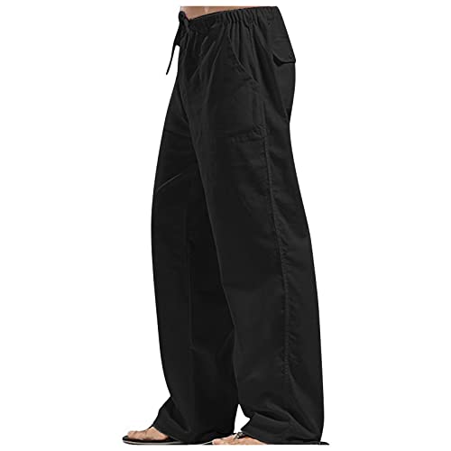 SOOUICKER Leinenhose Herren Weit Stoffhose Herren Weites Bein Breite Jogginghose Herren Ohne Bund Unten Freizeithose Herren Lang Und Leicht Hosen Herren Baggy Leinenhose Herren Elegant von SOOUICKER