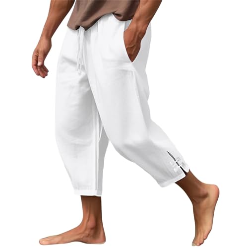 SOOUICKER Leinenhose Herren Yoga 7/8 Sommerhose Herren Leicht Jogginghose Herren Leinen Leinenhose Herren Sommer Loose Fit Freizeithose Herren mit Gummizug Leinenhose Herren Vintage von SOOUICKER