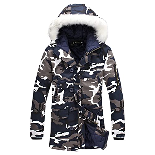 SOOUICKER Mantel Herren Mit Kapuze Wintermantel Herren Mit Pelz Wanderjacke Winterjacke Herren Camouflage Fellkapuze Winterjacke Herren Warm Mantel Herren Gefüttert Wintermantel Herren Outdoor von SOOUICKER