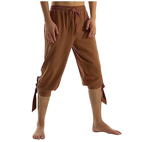 SOOUICKER Mittelalter Hose Herren 3/4 Jogginghose Herren Halblang Freizeithose Herren Dreiviertel Sporthose Herren Slim Fit über Knie Jogginghose Herren Vintage 3/4 Hose Herren mit Gummizug von SOOUICKER