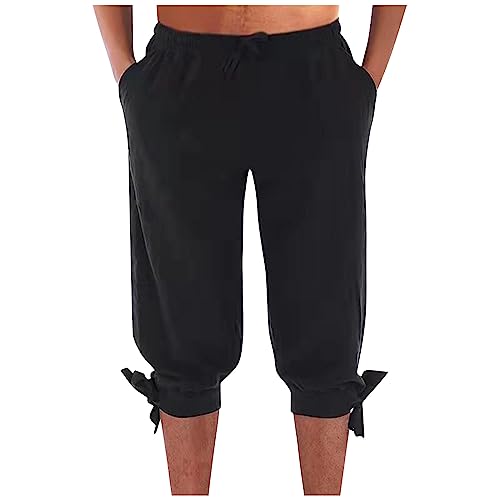 SOOUICKER Mittelalter Hose Herren 3/4 Jogginghose Herren Halblang Freizeithose Herren Dreiviertel Sporthose Herren Slim Fit über Knie Jogginghose Herren Vintage 3/4 Hose Herren mit Gummizug von SOOUICKER