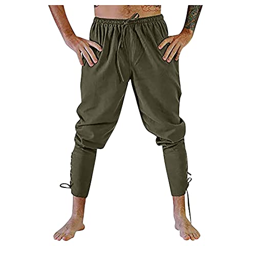 SOOUICKER Mittelalter Hose Herren Leinen Braun Leinenhose Herren Mittelalter Schwarz Leinenhose Herren Vintage Leinenhose Herren Jogging 7/8 Hosen Herren Sommer Jogginghose Herren Slim Fit von SOOUICKER