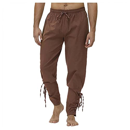 SOOUICKER Mittelalter Hose Herren Leinen Jogginghose Herren Vintage Leinenhose Herren Mittelalter Schwarz Freizeithose Herren Mit Bündchen Trainingshose Herren Atmungsaktiv von SOOUICKER