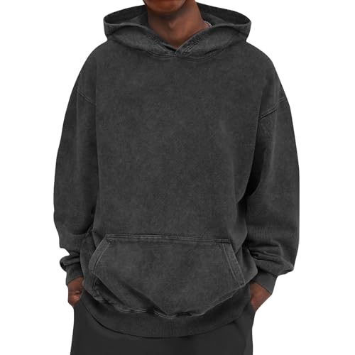 SOOUICKER Oversized Hoodie Herren Vintage Pullover Herren Dicker Stoff Sweatshirt Herren Sport Kapuzenpullover Herren Oversize Hoodie Herren Einfarbig Pullover Herren Winter Kapuze von SOOUICKER
