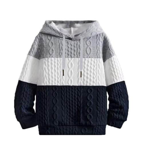 SOOUICKER Oversized Hoodie Herren Vintage Strickpullover Herren Kapuze Hoodie Herren Gestreift Strickpullover Herren Grobstrick Zopfmuster Sweatshirt Herren Strick Pullover Herren Oversize von SOOUICKER