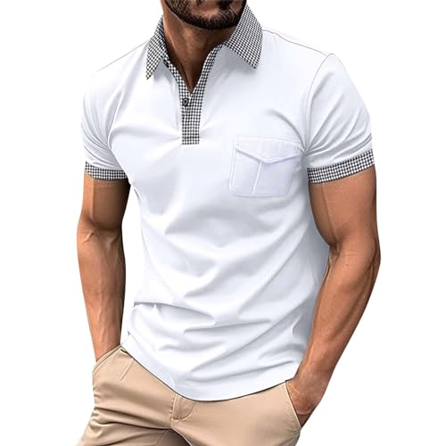 SOOUICKER Poloshirt Herren Kariert Poloshirt Herren Elegant Kurzarm Poloshirt Herren Regular Fit Business Tshirt Herren mit Kragen Poloshirt Herren Muster Poloshirts für Herren Arbeit von SOOUICKER