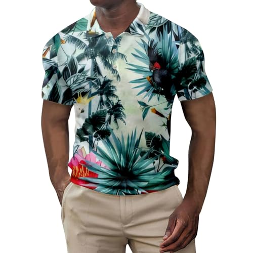 SOOUICKER Poloshirt Herren Kurzarm Muster Hawaii Sport Tshirts Herren mit Kragen Vintage Polohemd Bunt Regular Fit T Shirt Blumen Knopfleiste Funktionsshirt mit Motiv von SOOUICKER