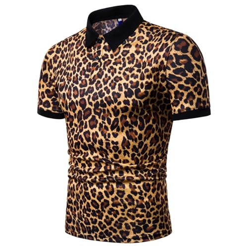 SOOUICKER Poloshirt Herren Kurzarm Muster Polohemd Herren Vintage Regular Fit Tshirt Leopard Elegant Kurzarmhemd Polo Bunt T Shirt mit Kragen Print Modern von SOOUICKER