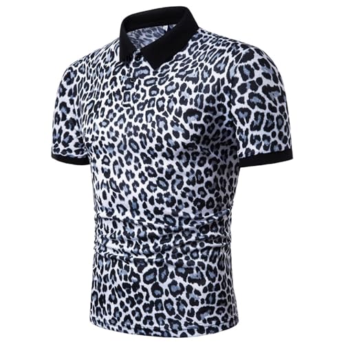 SOOUICKER Poloshirt Herren Kurzarm Muster Polohemd Herren Vintage Regular Fit Tshirt Leopard Elegant Kurzarmhemd Polo Bunt T Shirt mit Kragen Print Modern von SOOUICKER