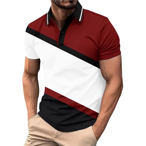 SOOUICKER Poloshirt Herren Kurzarm Muster Slim Fit Polohemd Elegant Bunt Tshirt mit Kragen Modern Funktions Poloshirts Zweifarbig T Shirt Knopfleiste mit Aufdruck von SOOUICKER