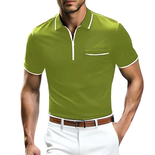 SOOUICKER Poloshirt Herren Kurzarm Zipper Poloshirt Herren Regular Fit Elegant Poloshirts für Herren Arbeit Funktionsshirt Herren mit Kragen Poloshirt Herren mit Brusttasche von SOOUICKER