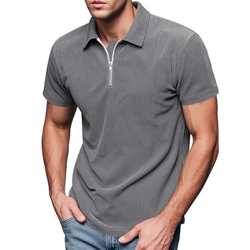 SOOUICKER Poloshirt Herren Kurzarm Zipper Vintage Polohemd Elegant mit Reißverschluss Cord Tshirt mit Kragen Oversize Poloshirts Gestreift Einfarbig SOOUICKER Poloshirt Herren Kurzarm Zipper Vintage Polohemd Elegant mit Reißverschluss Cord Tshirt mit Kragen Oversize Poloshirts Gestreift Einfarbig von SOOUICKER