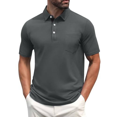 SOOUICKER Poloshirt Herren Kurzarm mit Brusttasche Golf Poloshirts Modern Polohemd Elegant Arbeit Tshirt mit Kragen Business Sommer Funktionsshirt Sport Tennis Atmungsaktiv von SOOUICKER