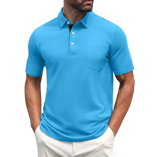 SOOUICKER Poloshirt Herren Kurzarm mit Brusttasche Golf Poloshirts Modern Polohemd Elegant Arbeit Tshirt mit Kragen Business Sommer Funktionsshirt Sport Tennis Atmungsaktiv von SOOUICKER
