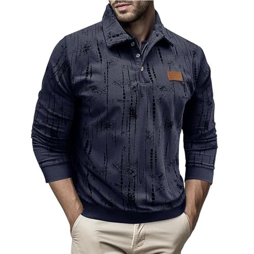 SOOUICKER Poloshirt Herren Langarm Vintage Polohemd Herren mit Bund Muster Langarmshirt mit Kragen Arbeit Sweatshirt Polo Bunt Tshirt Elegant Slim Fit von SOOUICKER