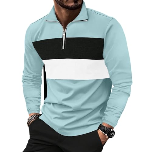 SOOUICKER Poloshirt Herren Langarm Zipper Golf Polohemd Herren Gestreift Langarmshirt mit Kragen Arbeit Zweifarbig Sweatshirt Polo Sommer von SOOUICKER