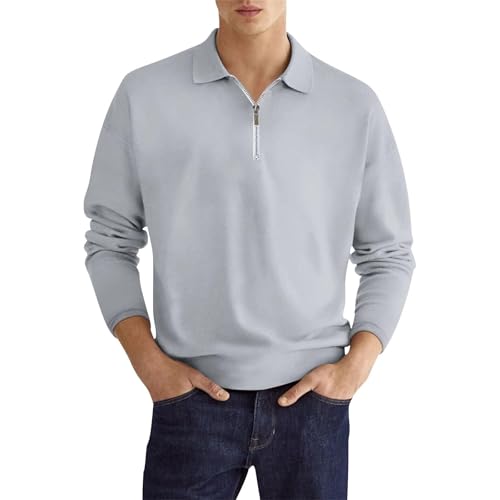 SOOUICKER Poloshirt Herren Langarm Zipper Langarmshirt Herren mit Kragen Sport Poloshirts für Herren mit Reißverschluss Sweatshirt Herren Polokragen Regular Fit T Shirt Herren Elegant von SOOUICKER