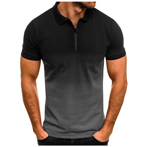 SOOUICKER Poloshirt Herren Reißverschluss Bunt Poloshirt Herren Slim Fit Stretch Poloshirts für Herren Kurzarm Zweifarbig Poloshirt Herren Zip Farbverlauf Fitness Shirt Herren Gym von SOOUICKER