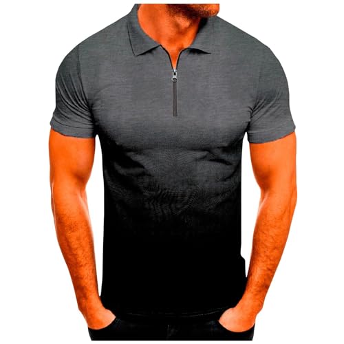 SOOUICKER Poloshirt Herren Reißverschluss Bunt Poloshirt Herren Slim Fit Stretch Poloshirts für Herren Kurzarm Zweifarbig Poloshirt Herren Zip Farbverlauf Fitness Shirt Herren Gym von SOOUICKER