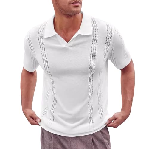 SOOUICKER Poloshirt Herren Slim Fit Gestreift Poloshirt Herren Ohne Knöpfe Funktionsshirt Herren mit Kragen Poloshirt Herren Elegant Kurzarm Poloshirt Herren Arbeit Einfarbig von SOOUICKER