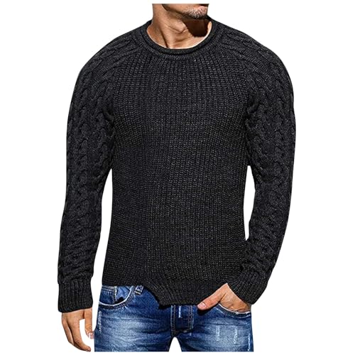 SOOUICKER Pulli Herren Strickpullover Herren Grobstrick Pullover Herren Ohne Kapuze Sweatshirt Herren Strick Strickpullover Herren Slim Fit Rundhals Langarmshirt Strickpullover Herren Zopfmuster von SOOUICKER