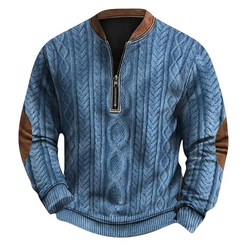 SOOUICKER Pullover Herren 1/4 Zip Streetwear Sweatshirt Herren Ohne Kapuze mit Aufdruck Arbeitspullover Oversize Bunt Pulli Vintage mit Reißverschluss von SOOUICKER