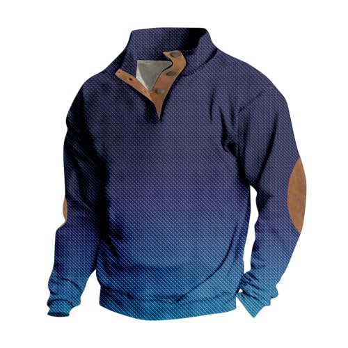 SOOUICKER Pullover Herren Bunt Ohne Kapuze Farbverlauf Stehkragen Sweatshirt Vintage Knopfleiste Pulli mit Kragen Winter Langarmshirt mit Aufdruck Oversized Pullover Arbeit mit Motiv von SOOUICKER