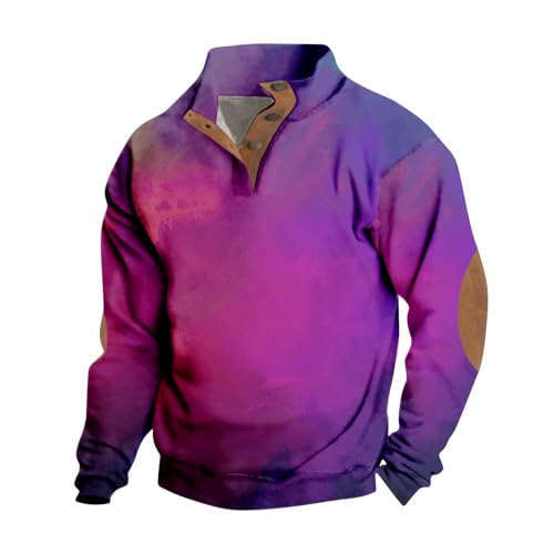 SOOUICKER Pullover Herren Bunt Ohne Kapuze Stehkragen Sweatshirt Vintage Knopfleiste Pulli mit Kragen Winter Langarmshirt mit Aufdruck Pullover Arbeit Oversized Sweatshirt mit Motiv von SOOUICKER