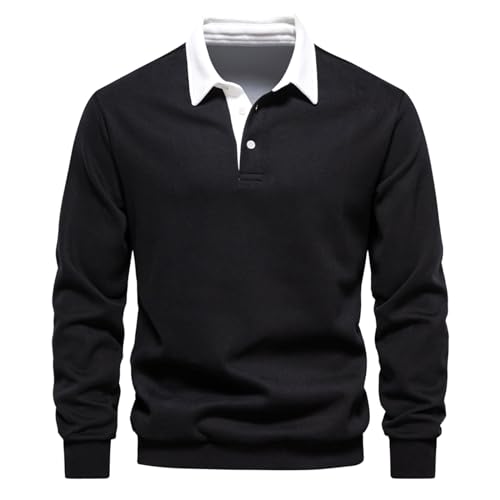 SOOUICKER Pullover Herren Ohne Kapuze Sweatshirt Herren mit Kragen Langarmshirt Herren mit Knopfleiste Strickpullover Herren mit Knöpfe Slim Fit Pullover Herren Elegant Business von SOOUICKER