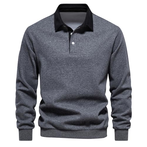 SOOUICKER Pullover Herren Ohne Kapuze Sweatshirt Herren mit Kragen Langarmshirt Herren mit Knopfleiste Strickpullover Herren mit Knöpfe Slim Fit Pullover Herren Elegant Business von SOOUICKER