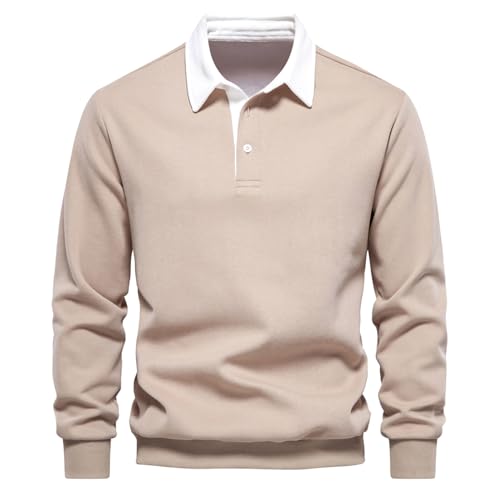 SOOUICKER Pullover Herren Ohne Kapuze Sweatshirt Herren mit Kragen Langarmshirt Herren mit Knopfleiste Strickpullover Herren mit Knöpfe Slim Fit Pullover Herren Elegant Business von SOOUICKER