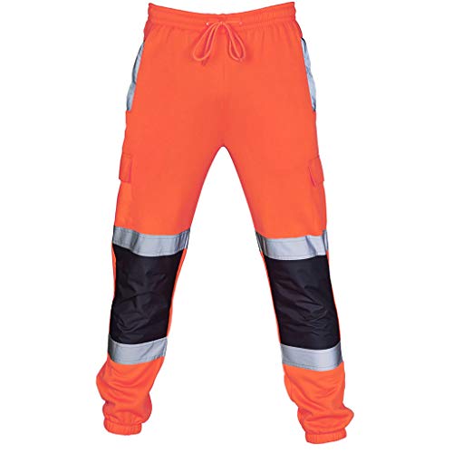 SOOUICKER Reflektierende Jogginghose Herren mit Seitentaschen Cargo Jogginghose Herren Baggy Warnschutzhose Herren Orange Jogginhose Herren Breit Trainingshose Herren Neon von SOOUICKER