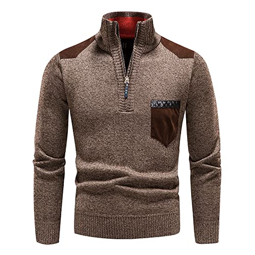 SOOUICKER Rollkragenpullover Herren Slim Fit Stehkragen Pullover Herren Warm Strickpullover Herren mit Reißverschluss Pullover Herren Winter Business Pullover Herren Elegant Rollkragen von SOOUICKER