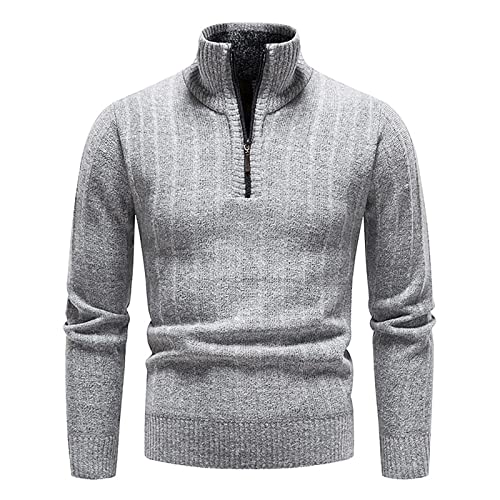 SOOUICKER Rollkragenpullover Herren Slim Fit Stehkragen Pullover Herren Warm Strickpullover Herren mit Reißverschluss Pullover Herren Winter Business Pullover Herren Elegant Rollkragen von SOOUICKER