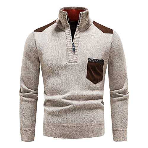 SOOUICKER Rollkragenpullover Herren Slim Fit Stehkragen Pullover Herren Warm Strickpullover Herren mit Reißverschluss Pullover Herren Winter Business Pullover Herren Elegant Rollkragen von SOOUICKER