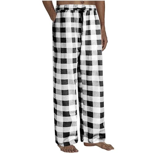 SOOUICKER Schlafanzughose Herren Lang Kariert Pyjamahose Herren Baggy Jogginghose Herren Zuhause Sporthose Herren Weites Bein Freizeithose Herren Ohne Bund Unten von SOOUICKER