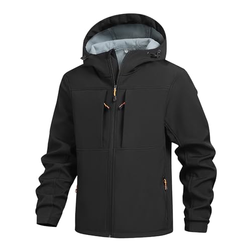 SOOUICKER Softshelljacke für Herren Wasserdicht Gefüttert Übergangsjacke mit Kapuze Outdoor Fleecejacke Tactical Wandern Outdoor Jacken Softshell Kapuzenjacke Warm von SOOUICKER