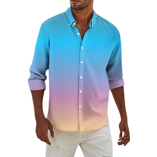 SOOUICKER Sommerhemd Herren Bunt Oversized Hemd Langarm Farbverlauf Hawaii Freizeithemden für Herren Sommer Vintage Herrenhemden Freizeit Strandhemd Hawaii von SOOUICKER