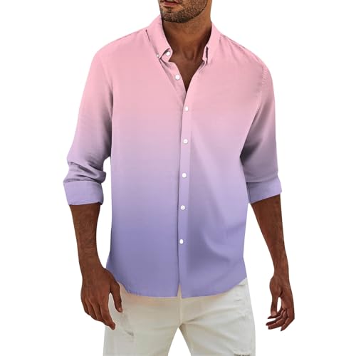SOOUICKER Sommerhemd Herren Bunt Oversized Hemd Langarm Farbverlauf Hawaii Freizeithemden für Herren Sommer Vintage Herrenhemden Freizeit Strandhemd Hawaii von SOOUICKER