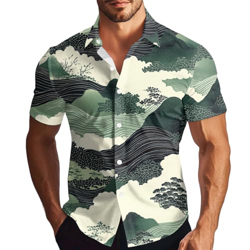 SOOUICKER Sommerhemd Herren Kurzarm Bunt Hemd 3D Druck Kurzarmhemd Muster Vintage Freizeithemden für Herren Sommer Comfort Fit von SOOUICKER